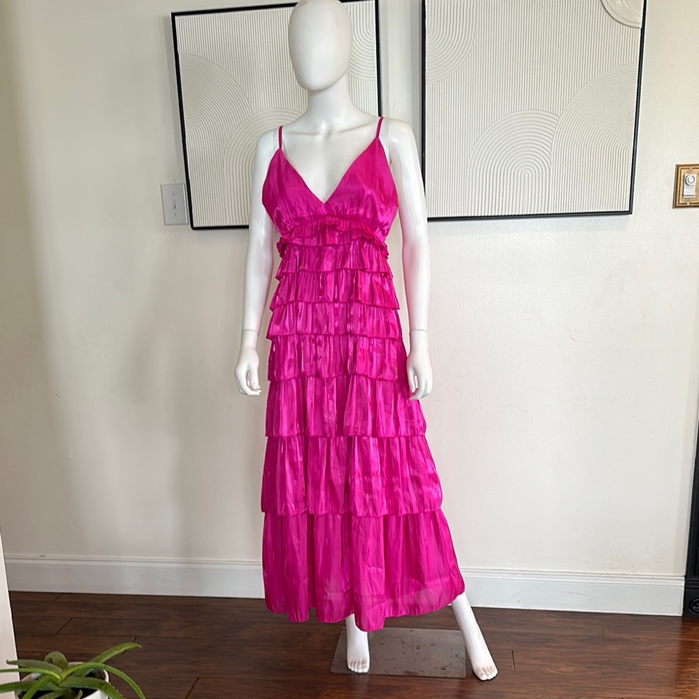 TCEC Pink Tiered Ruffle Maxi Sundress